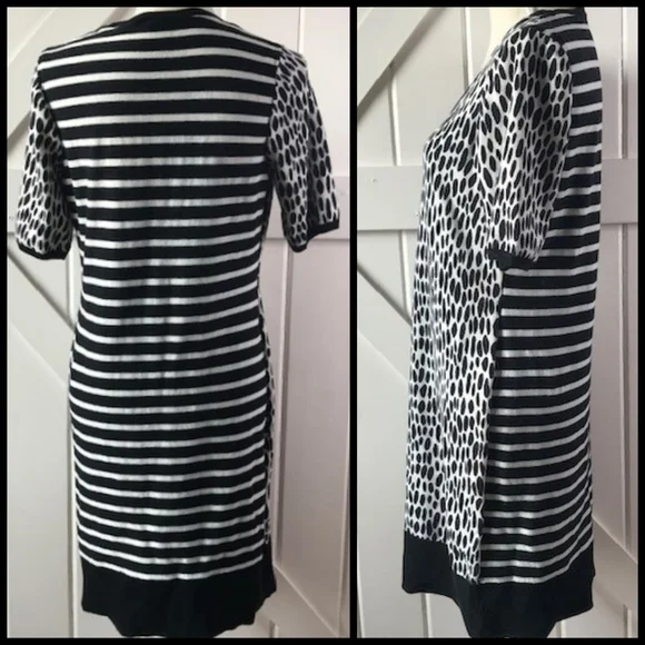Ann Taylor Printed & Striped Sheath Sweater Dress large - Picture 4 of 6